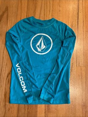 Volcom - RashGuard - Big Boys Lido - Solid - Size L - UPF 50 - Teal/White